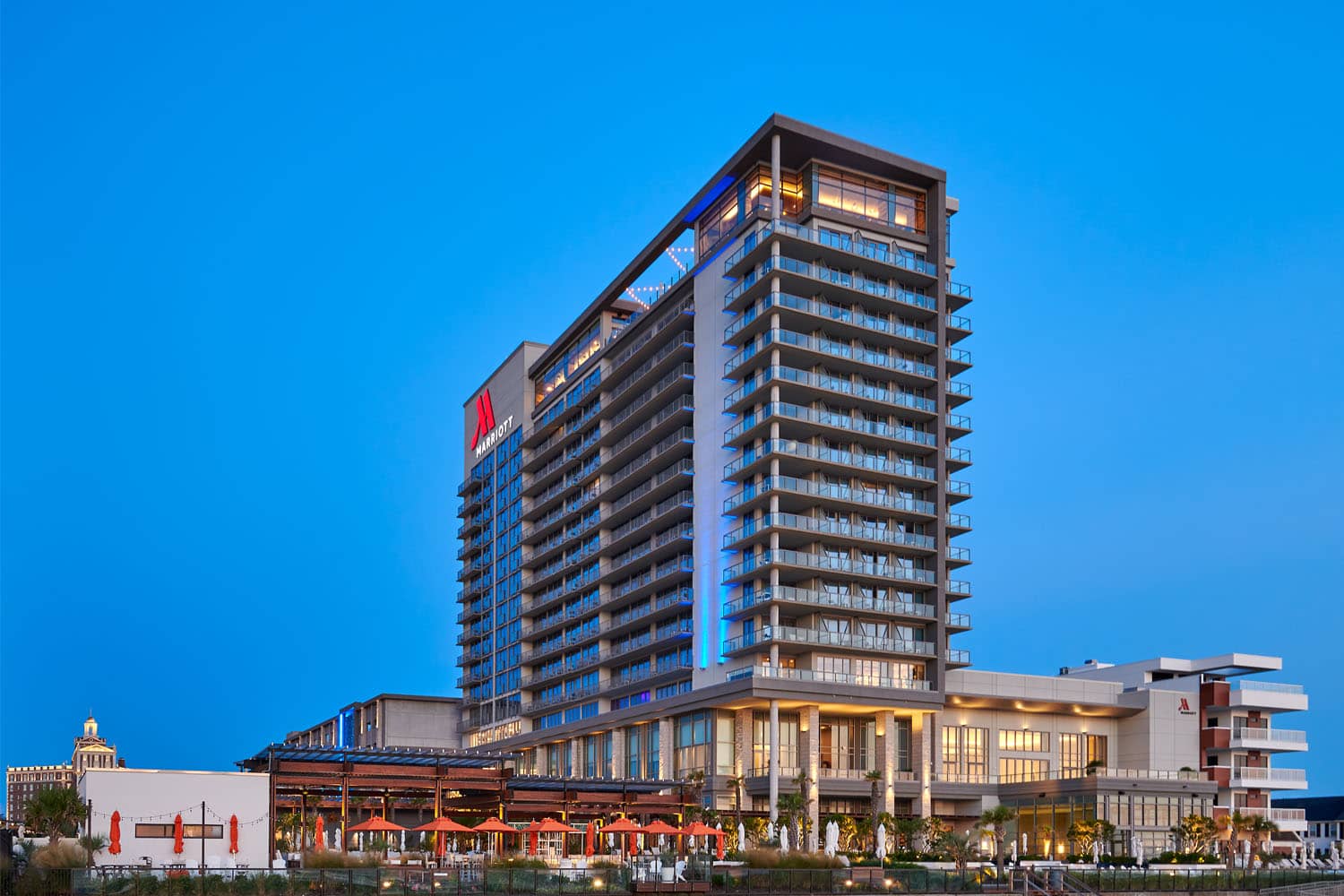 The exterior entrance of the Marriott Virginia Beach Oceanfront Resort