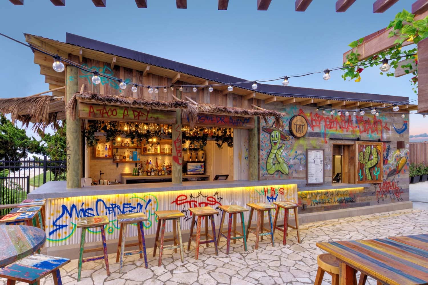 The bar and lounge at Tacos-N-Tequila seaside restaurant in Virginia Beach