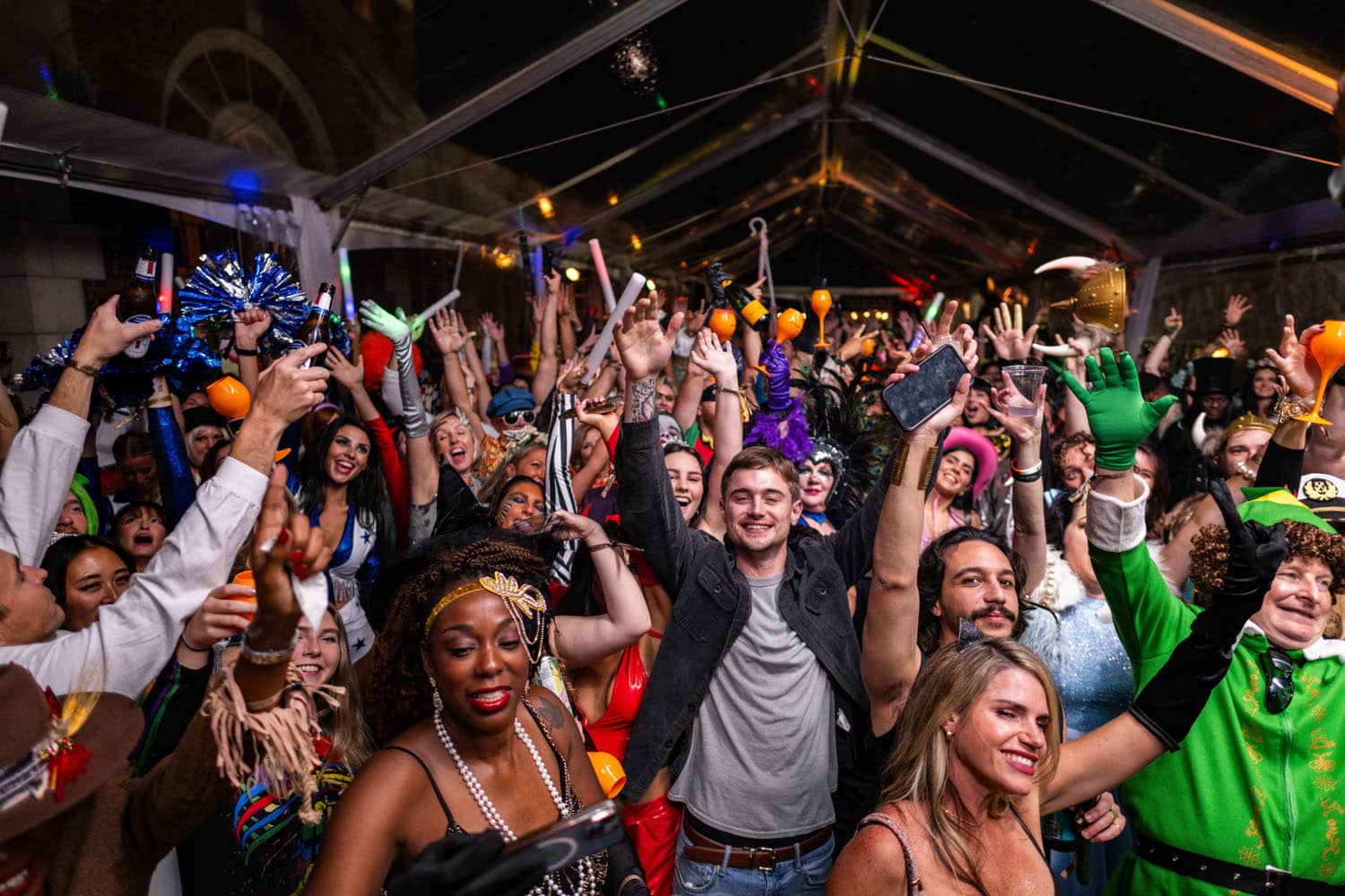 A Halloween party and dance floor inside The Historic Cavalier Hotel