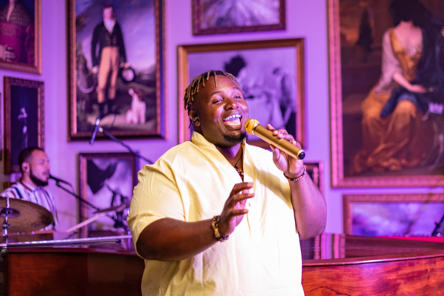 Artist BJ Griffin performing live music inside The Historic Cavalier Hotel