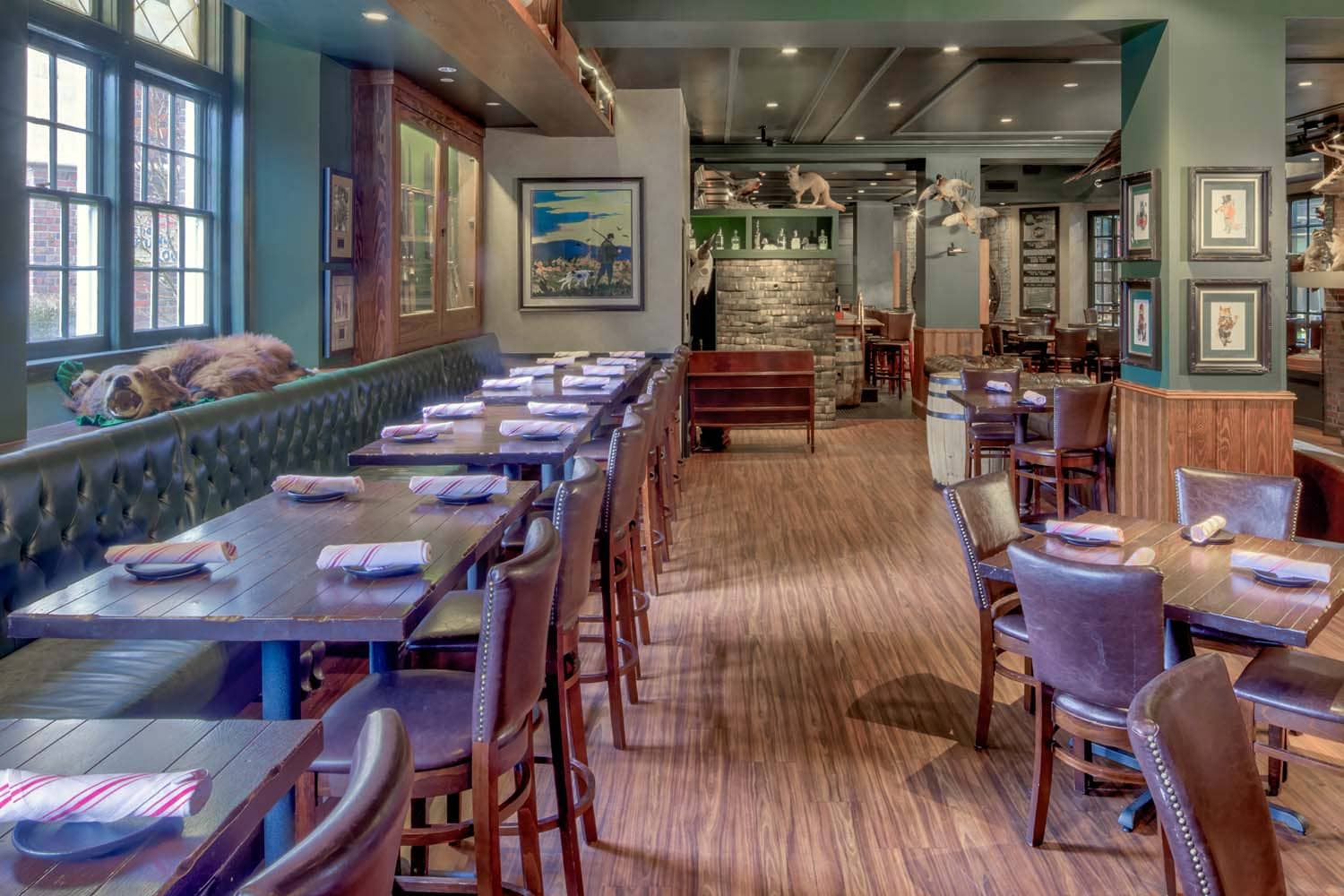 The interior bar and dining area inside the Hunt Room restaurant