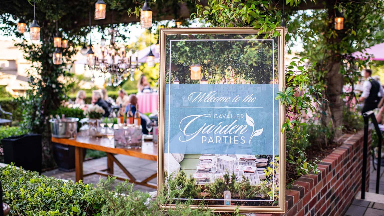 The entrance to Becca Restaurant & Garden during a Cavalier Garden Party