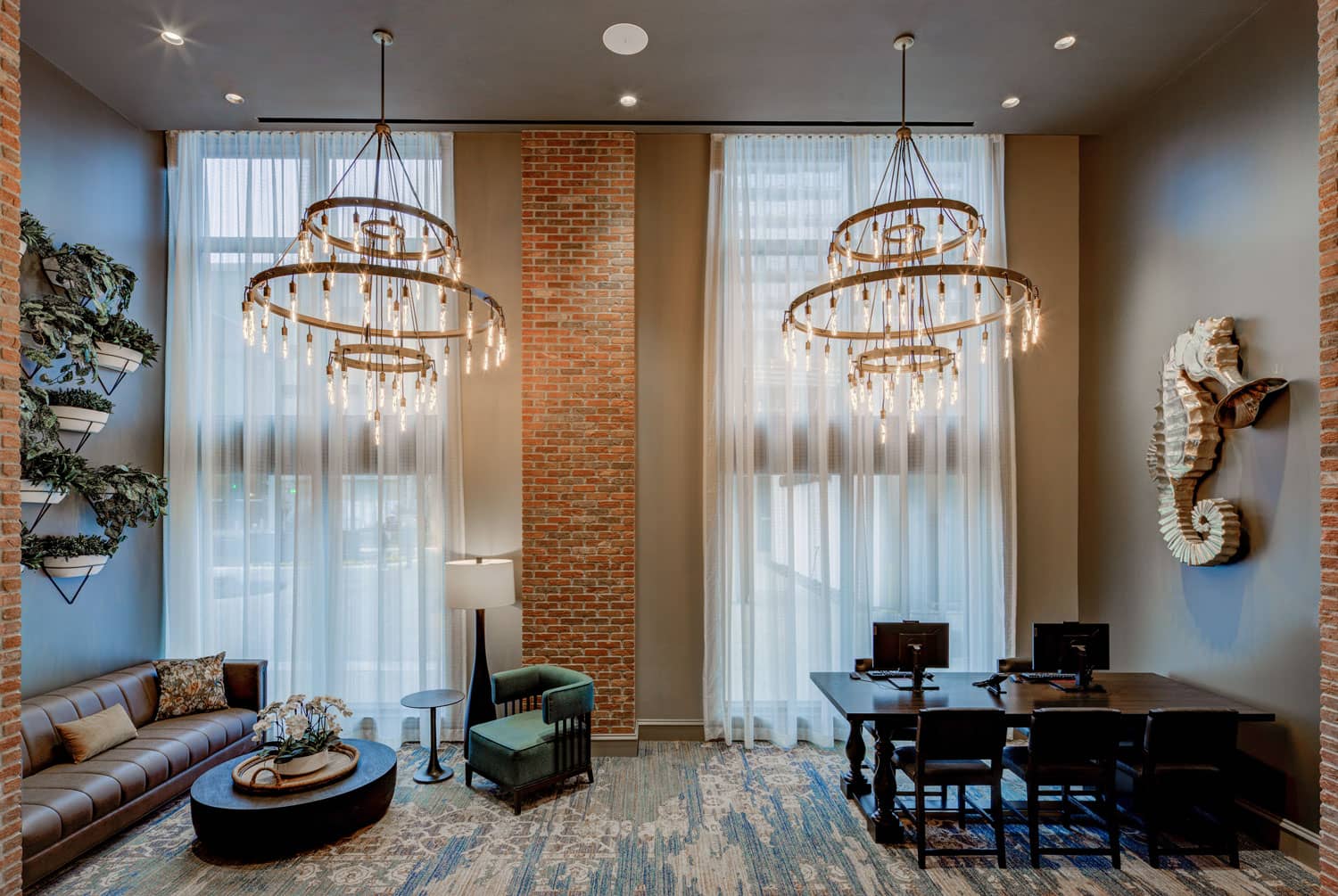 The Embassy Suites sitting computer room inside the lobby