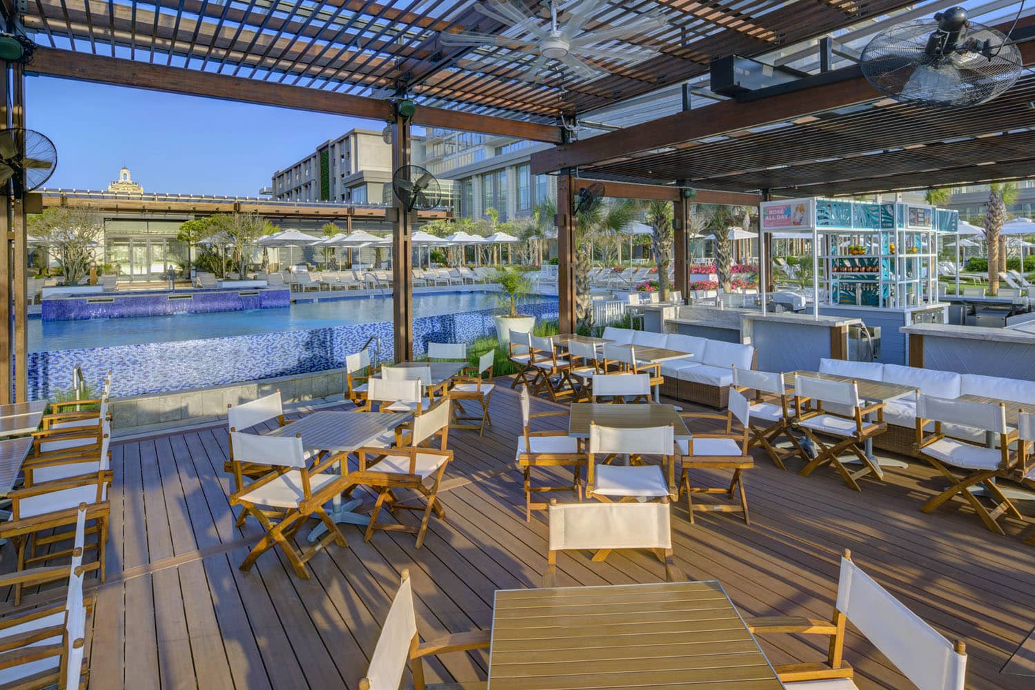 Open-air outdoor bar at the Cavalier Beach Club