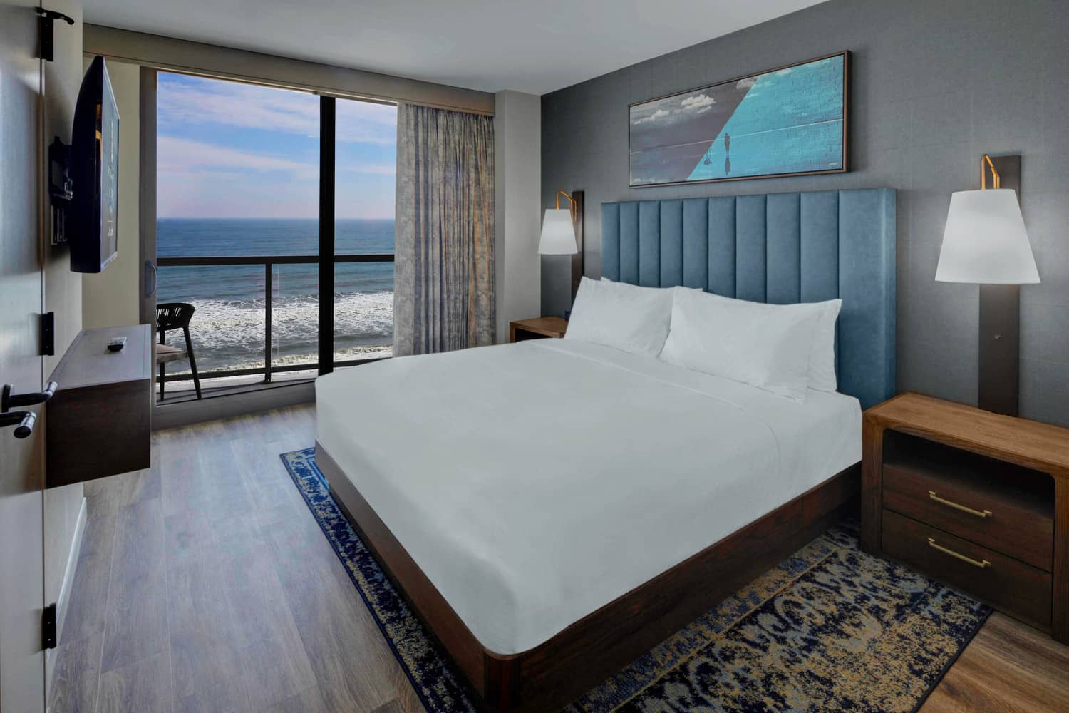 An oceanfront suite at the Embassy Suites Virginia Beach Oceanfront Resort