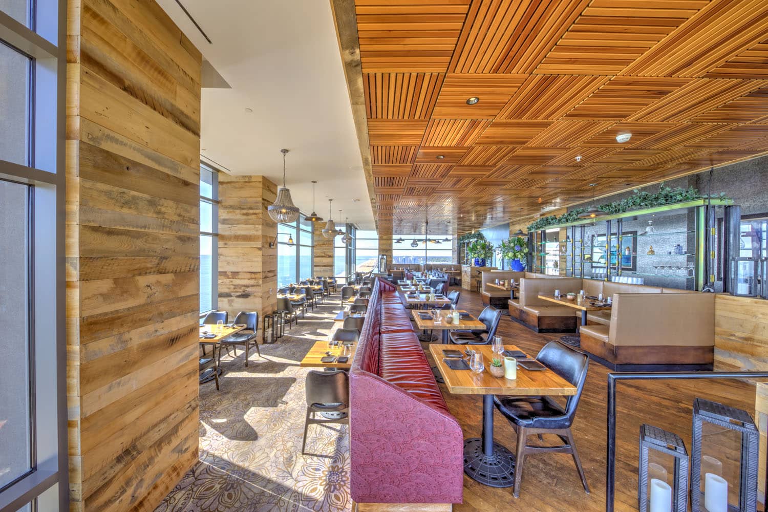 The interior dining room inside Orion's Roof restaurant