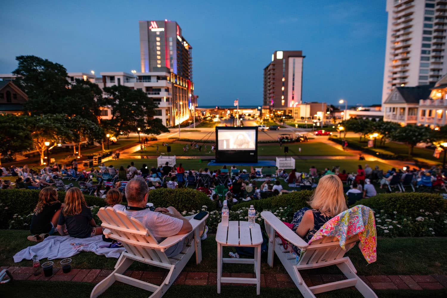 An outdoor movie night at the Cavalier Resort Virginia Beach