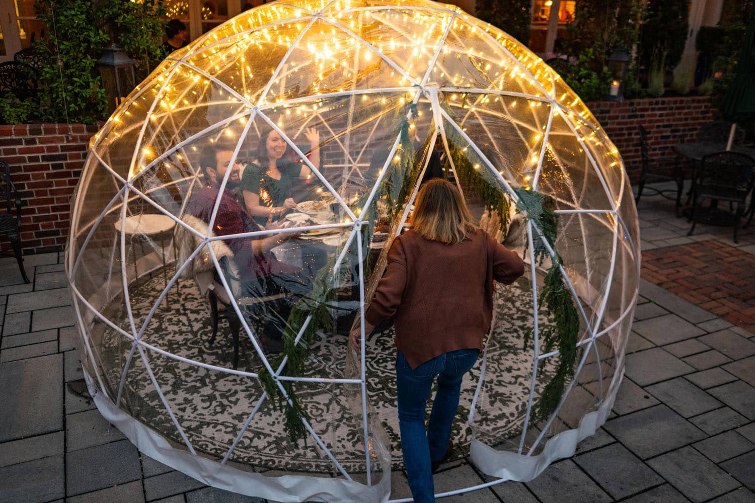 An outdoor igloo at Becca Restaurant & Garden