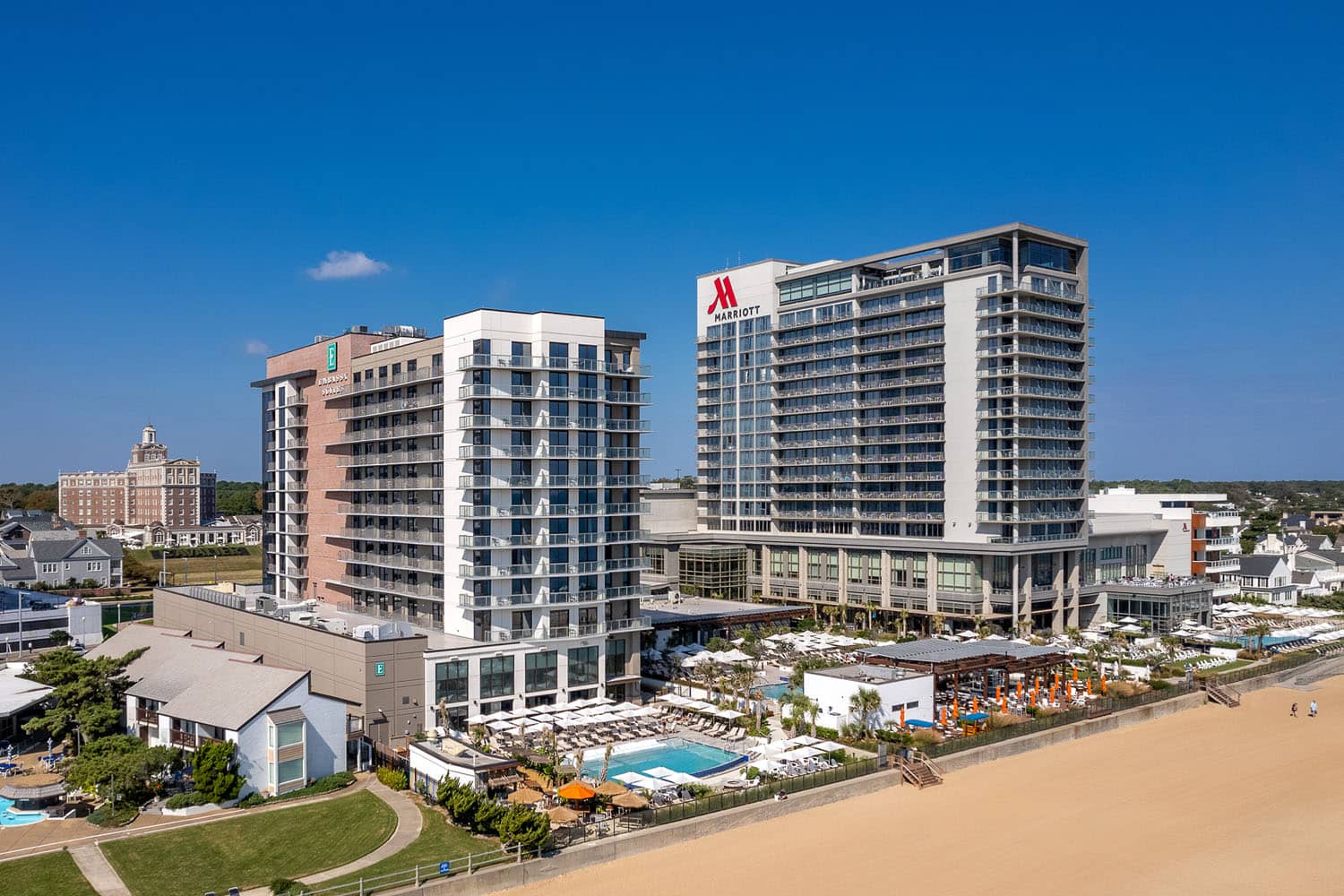 An aerial view of the Cavalier Resort Virginia Beach hotels