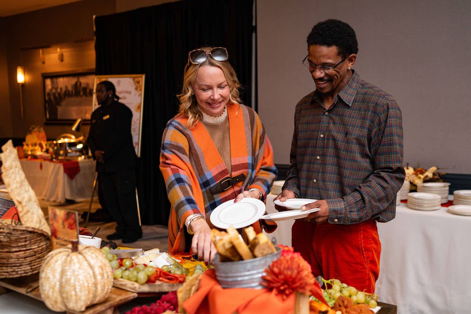 A Thanksgiving dining buffet at The Historic Cavalier Hotel's Crystal Ballroom