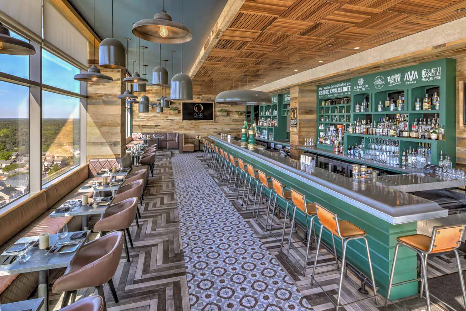 The interior bar and lounge area inside Orion's Roof restaurant