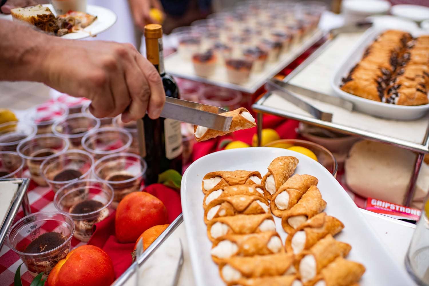 A plated table of desserts on display at Becca Restaurant & Garden
