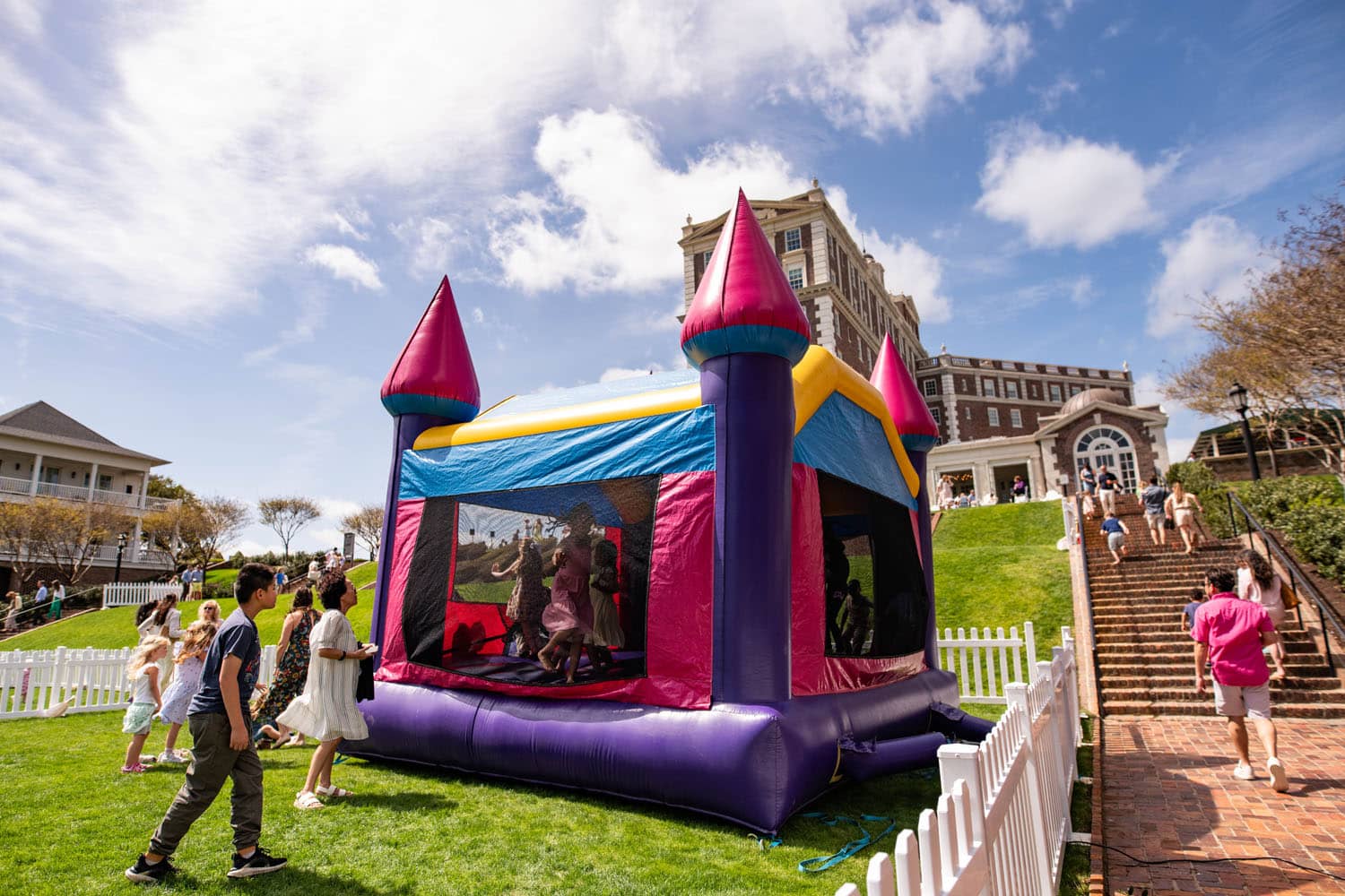 A bounce house on the Great Lawn at The Historic Cavalier Hotel