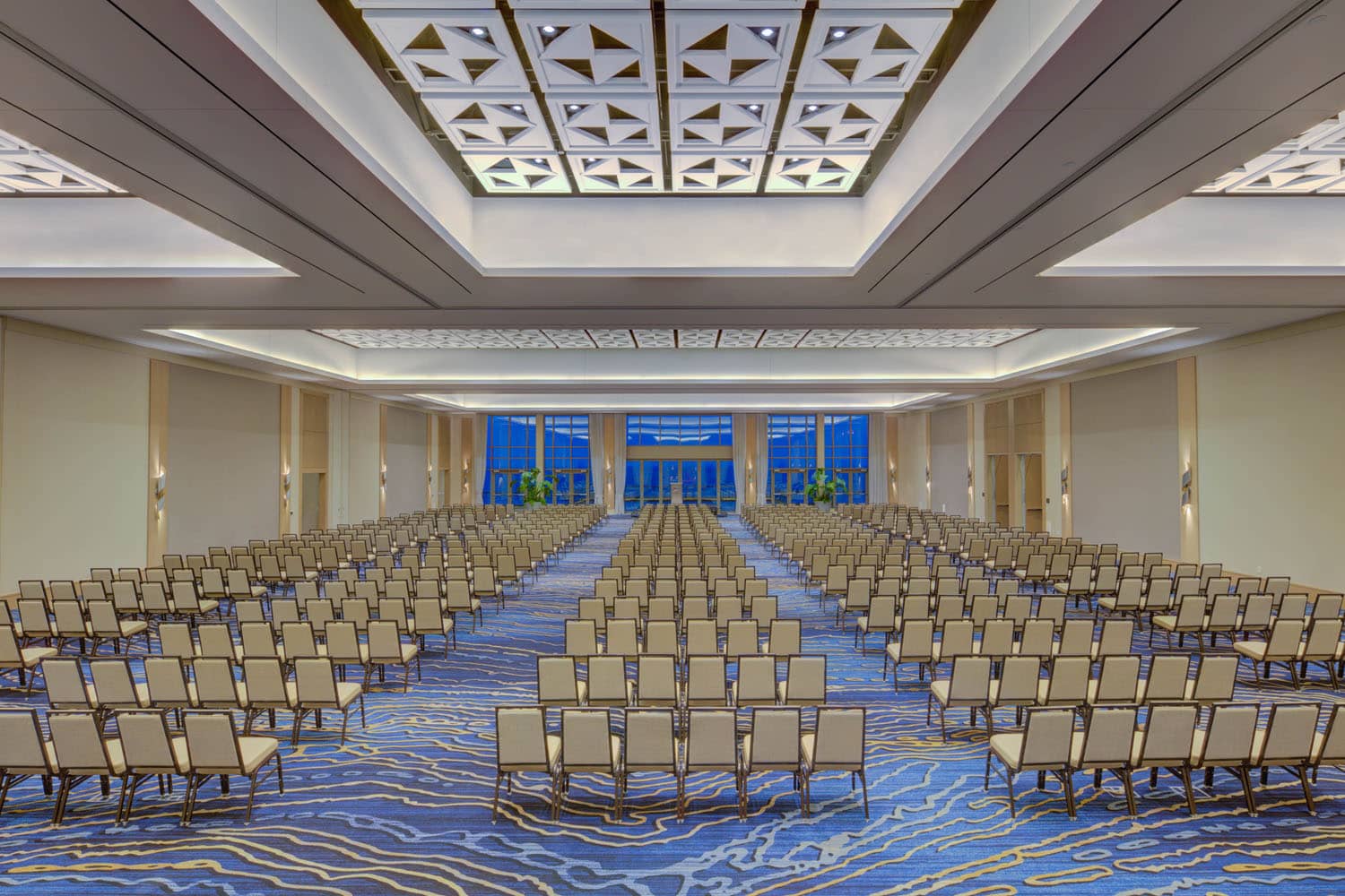 The Seaside Ballroom setup for a large-scale conference at the Marriott Virginia Beach Oceanfront Resort