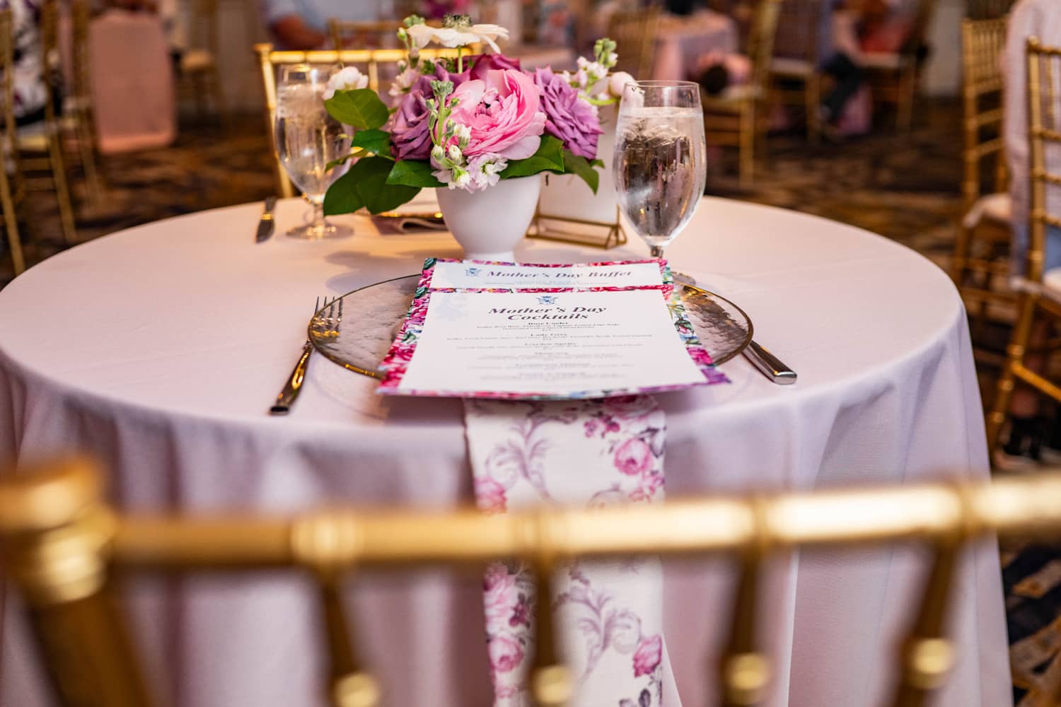 A Mother's Day table decorated inside The Historic Cavalier Hotel